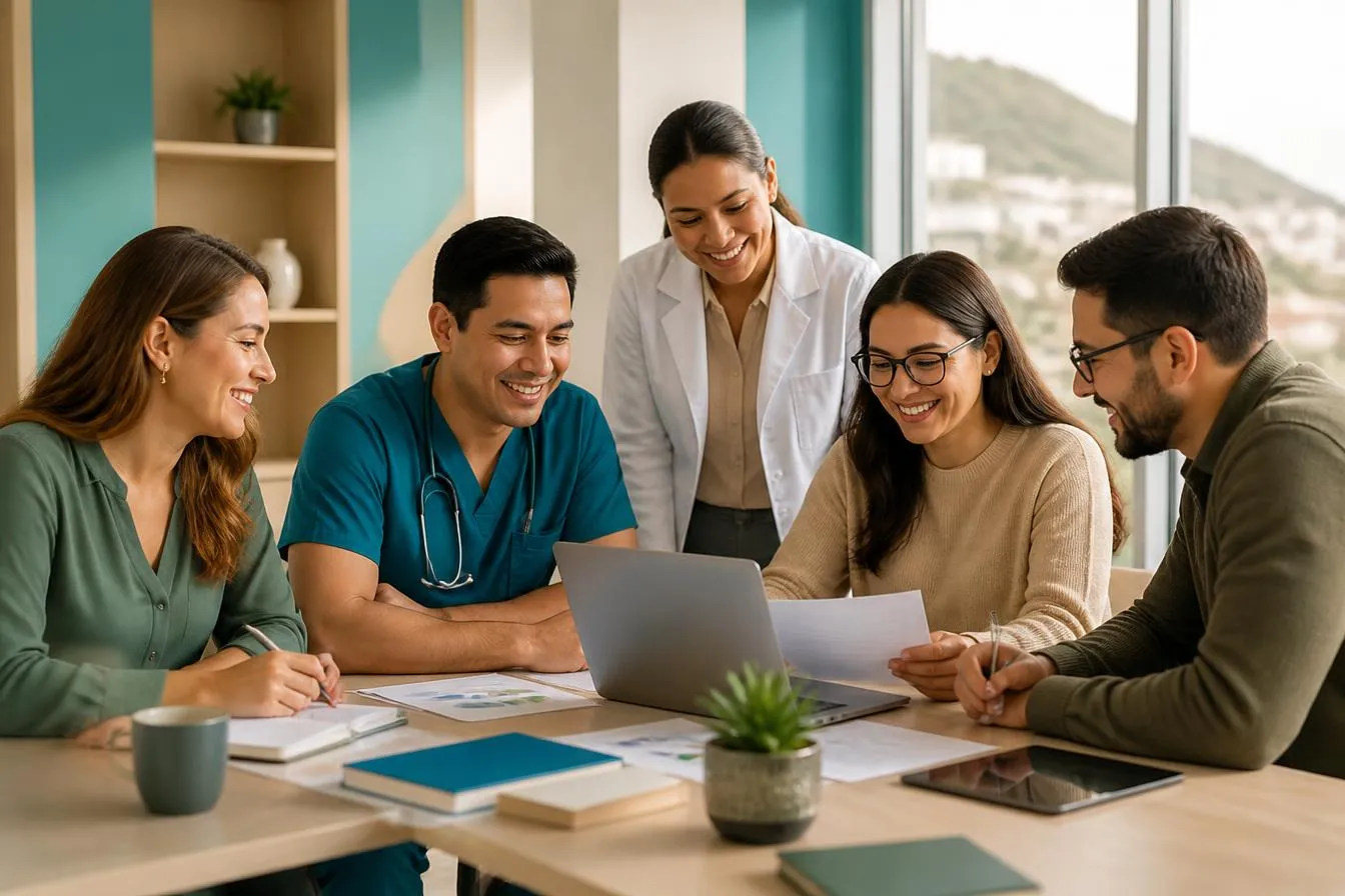 Equipo de ACPE colaborando en un ambiente moderno y acogedor